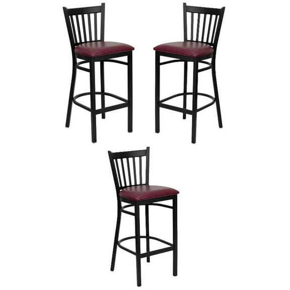 Home Square 30" Black Back Metal Bar Stool in Burgundy - Set of 3