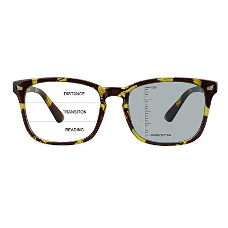 LAMBBAA Vintage Square Progressive Multifocal Presbyopic Glasses, Photochromic Gray Sunglasses for Men Women Readers (+0.75/+3.25 Magnification)…
