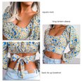 thumbnail image 1 of Crop Top Col Carré Imprimé Floral Femmes Slim Top Lanterne Manches Longues Tunique Manches Courtes Arrière Lacets Design, 1 of 8