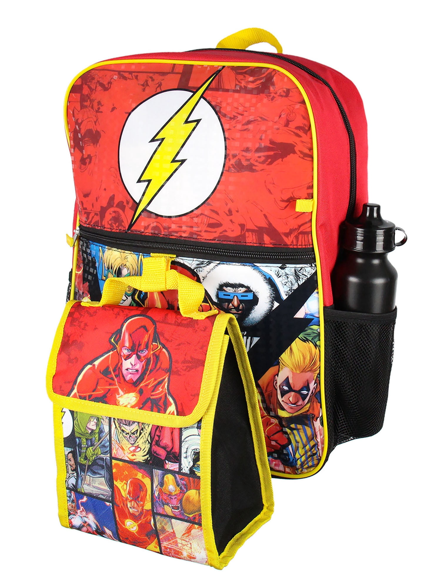 DC Comics The Flash 16" Backpack Cinch Bag Water Bottle Lunch Tote 5 Pc Set