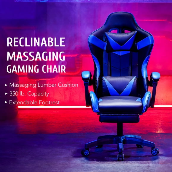 Chaise de Joueur en Cuir Inclinable Preenex Support Ergonomique Roues de Massage Haut du Dos, Bleu
