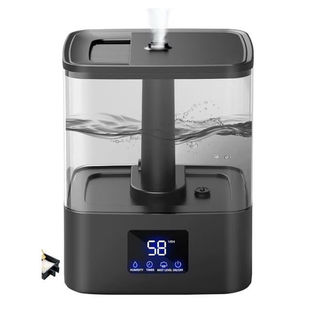 Ultrasonic Tabletop Humidifier Black Clear Digital Display Mist Control