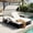 Beige, variant on Mintazer 72.8" Outdoor Double Chaise Lounge with Adjustable Canopy & Pop-Up Side Table, Patio Double Sunbed with Arched Armrests for Patio Poolside, Brown & Blue