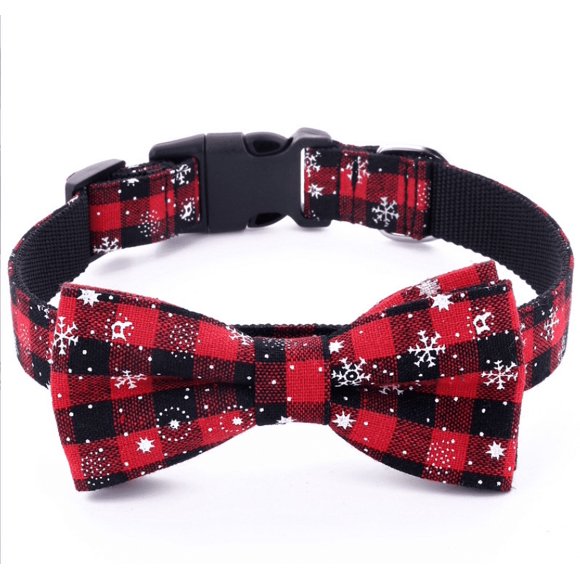 Christmas Dog Collar Bow Tie,Classic Plaid Snowflake Pattern Pet Collars Soft Puppy Collars Bow Tie Adjustable Dog Bow Tie for Small Medium Large Dogs, Red, S 2.0x40cm