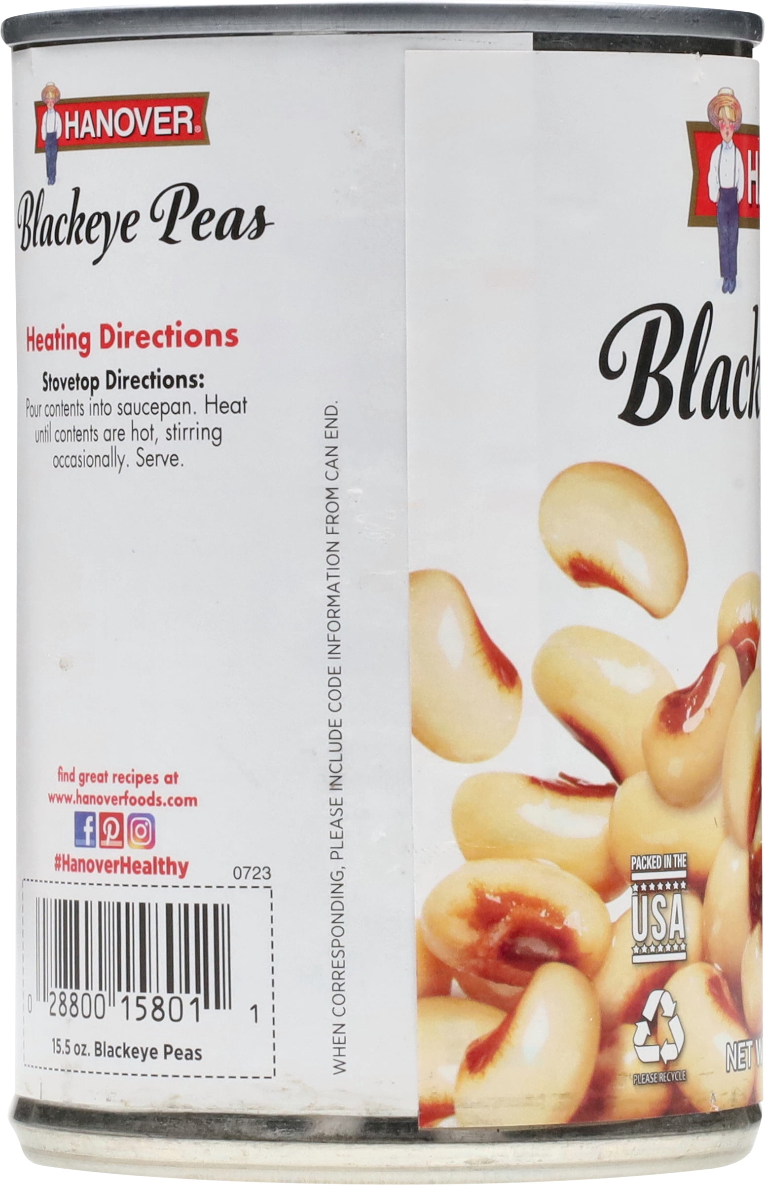 (7 pack) Hanover Blackeye Peas, 15.5 oz Can – Shelf-Stable Southern Side for Easy Meals