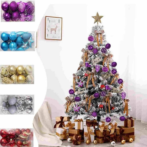 ABPWLY Home 20-Piece Christmas Ball Ornaments Set Tree Decoration Hanging Pendants Blue Purple Red Silver Plastic 6cm Birthday Gifts