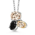 thumbnail image 2 of Gem Stone King 925 Silver and 10K Yellow Gold Peach Morganite and Black Sapphire Pendant Necklace for Women (2.60 Cttw, Oval 8X6MM, 7X5MM and 6X4MM, Gemstone October Birthstone, with 18 inch Chain), 2 of 4