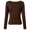 thumbnail image 5 of COMVALUE Womens Long Sleeve Twist Front V Neck T Shirts Double Lined Slim Fit Trendy Top Tee Brown XL, 5 of 6