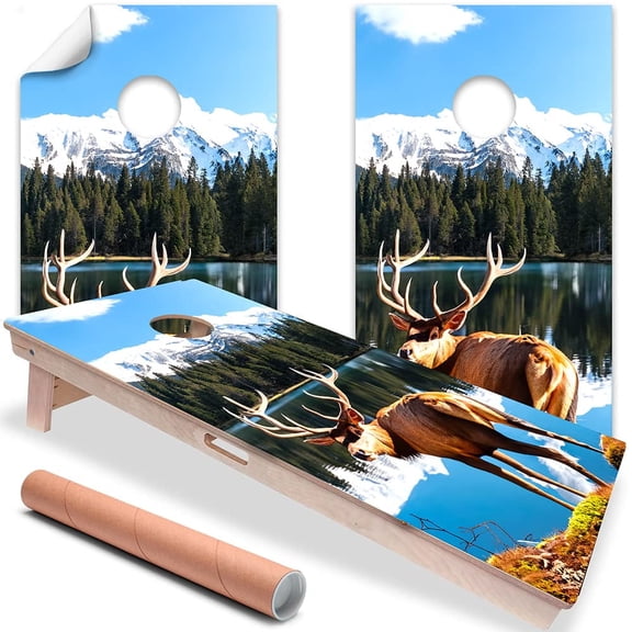 Cornhole Board Wrap and Decal for Board Set of 2 Skin Professional Vinyl Cover Sticker - Buck on Quiet Lake Art Lake House Cornhole Decal for Boards Covers Sticker Cornhole Vinyl Wraps