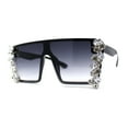 thumbnail image 2 of Dripping Huge Rhinestone Flat Top Shield Oversize Sunglasses Black Smoke, 2 of 4