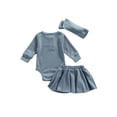 thumbnail image 6 of Qiylii Baby Girls Solid Color Outfit Long Sleeve O-Neck Romper+Skirt + Headband, 6 of 7