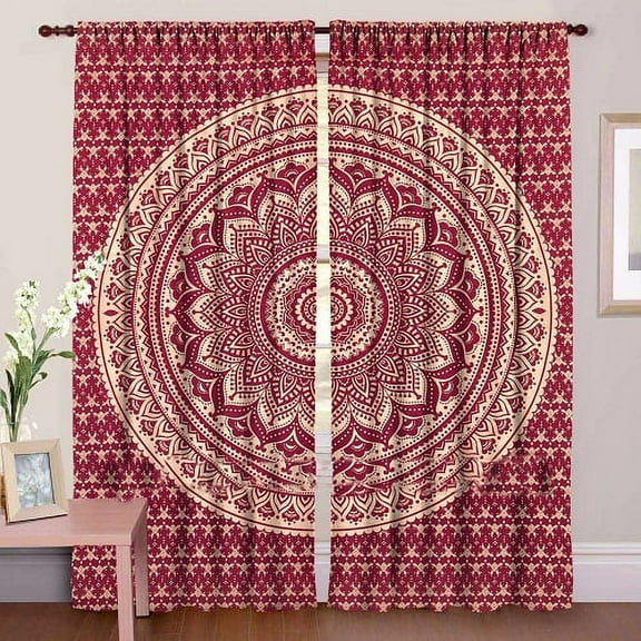 Indian Hippie Bohemian Beautiful Ombre Color Mandala Curtain Panels Red Gold Bed Room,Window Treatments,Door Cover