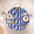 thumbnail image 3 of Ambesonne Poop Emoji Fitted Round Tablecloth, Groovy Letters Poo Piles, 36"- 40" Diameter, Blue Violet White and Umber, 3 of 4