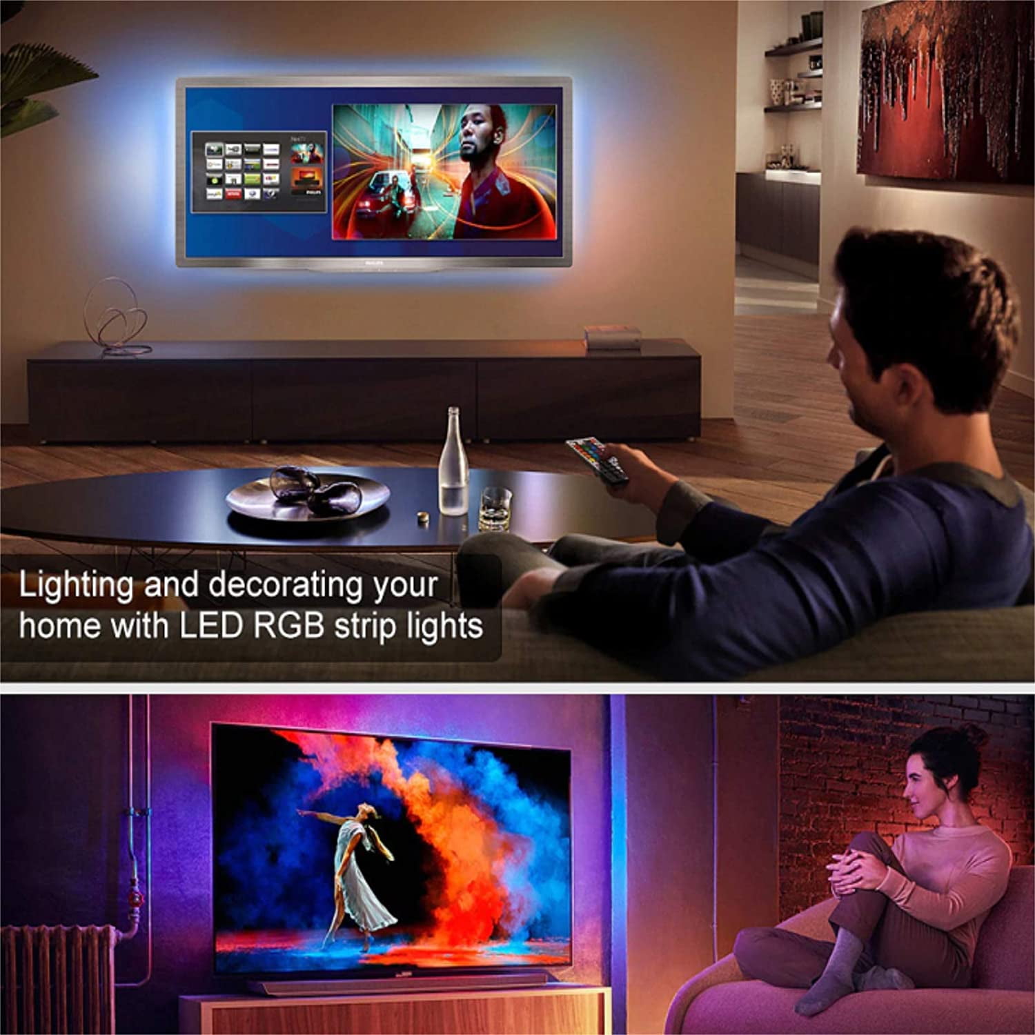 LED Strip Lights, 32.8ft 10m Waterproof Color Changing Light Strip Kit with Remote Controller 12V Power, RGB SMD3528 Rope Light for Room, Bedroom, Kitchen, Yard Decoration