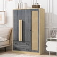thumbnail image 3 of Glavbiku 3 Rattan Door Wood Wardrobe for Bedroom,Armoire with 2 Drawer,Clothes Storage Cabinet,Gray, 3 of 10