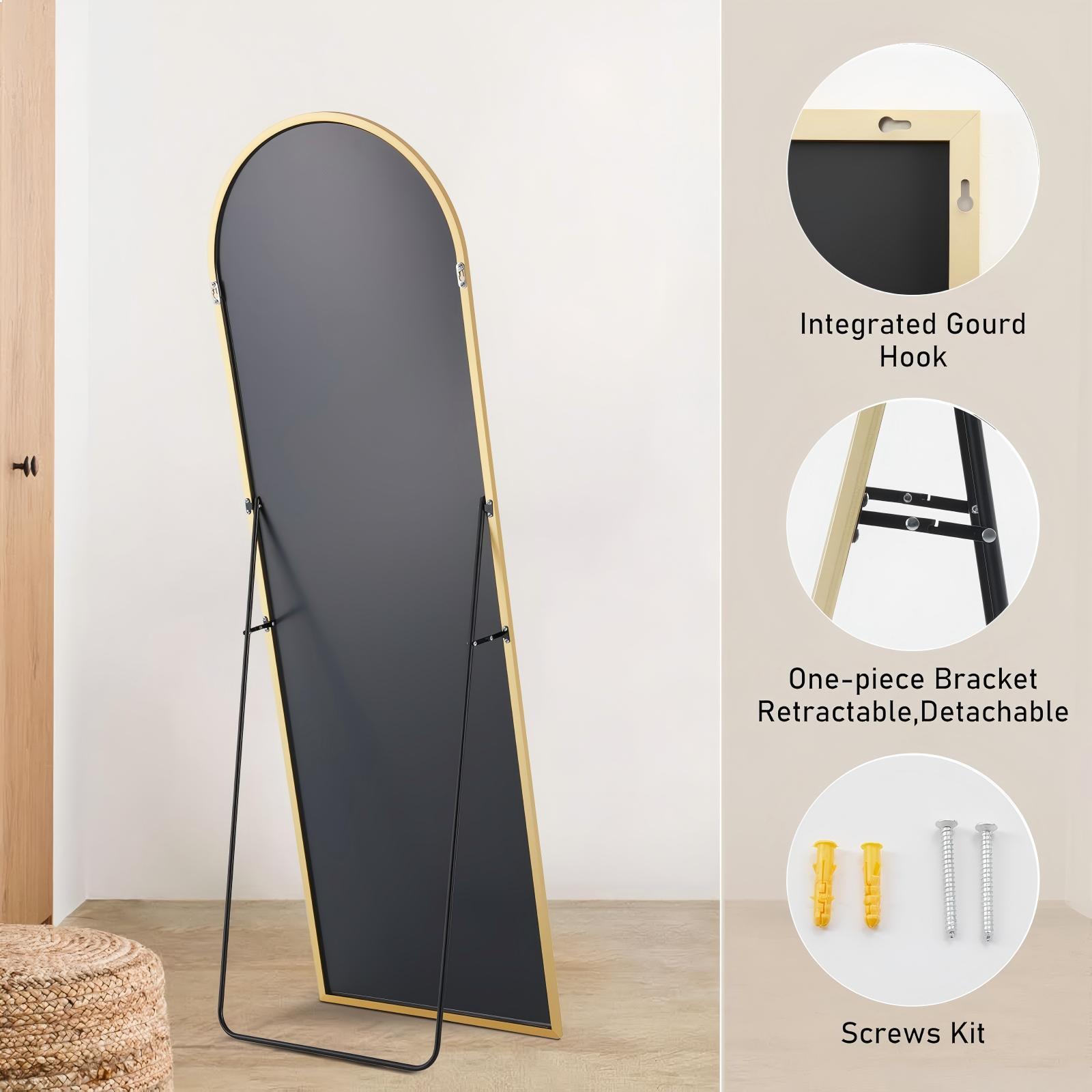 Anyrose 64"x21" Mirror Free-standing Floor Mirror Arched Full Body, Gold