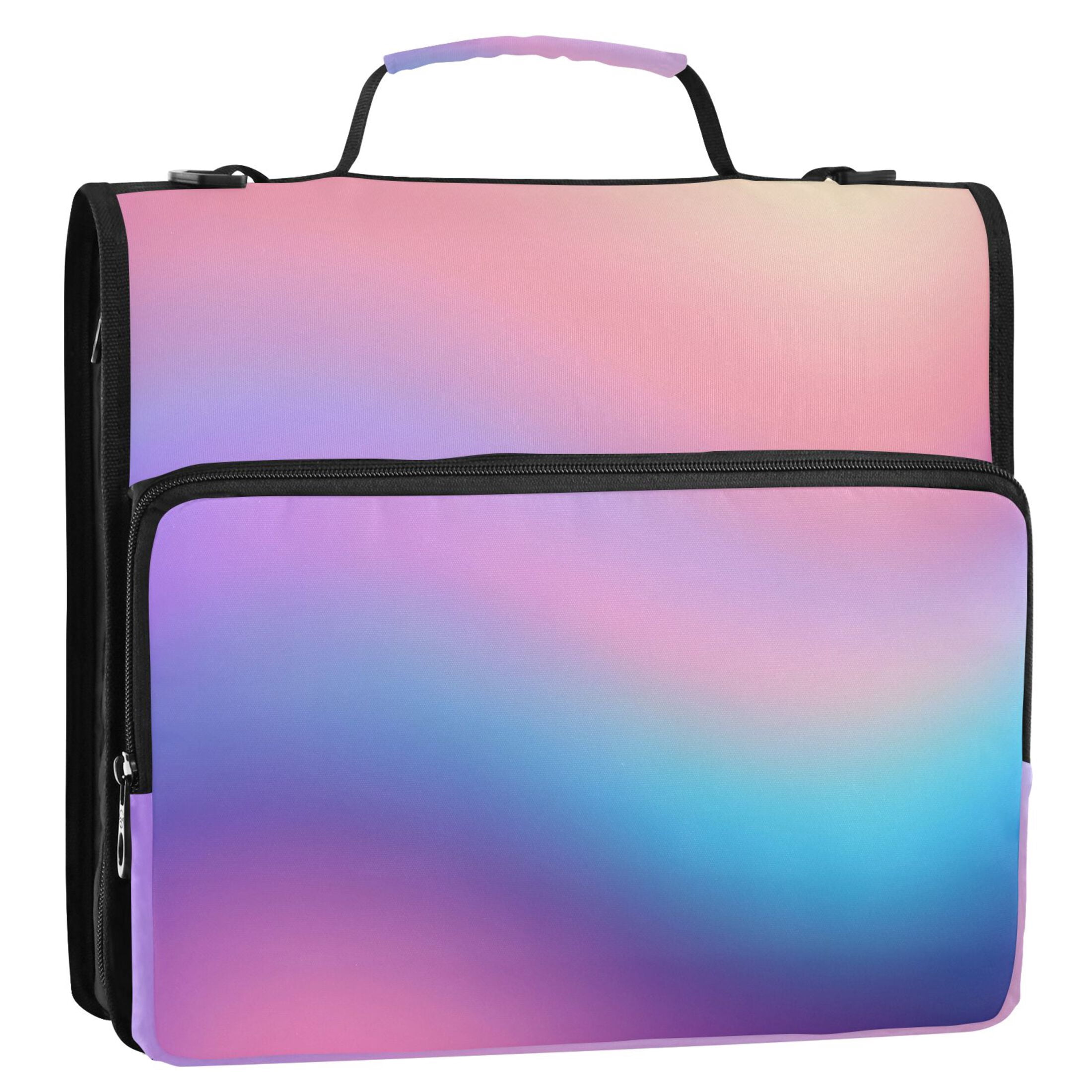 ALAZA Zipper Binder Blue Gradient Pink 3 Ring Trapper Keeper File Folder Organizer Bag