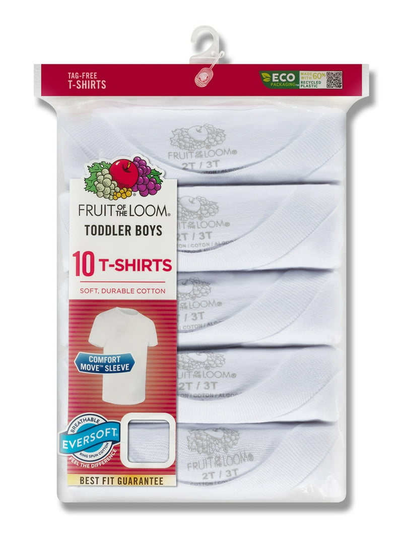 Fruit of the Loom, Toddler Boys Crew Undershirt, 10 Pack, Size 2T