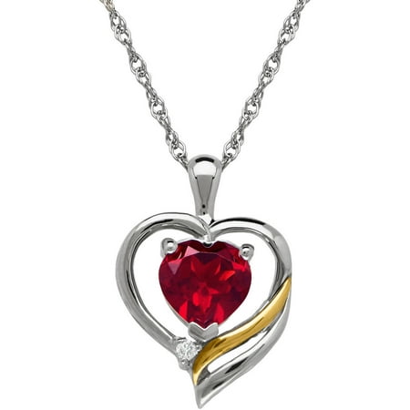 Duet Genuine Ruby and Diamond Accent Sterling Silver and 14kt Yellow Gold Heart Pendant, 18