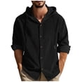 thumbnail image 2 of Gamivast Mens Button Down Shirts Long Sleeve Ribbed Texture Casual Shirts Hooded Neck Long Sleeve Shirts Solid Color Soft Beach Vacation Party Tops, 2 of 7