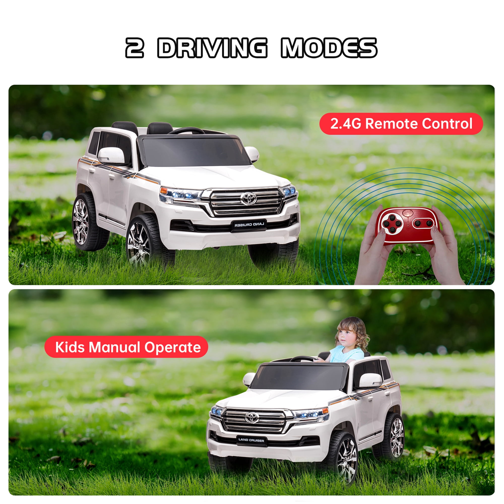 Kids Ride-On Car 2 Seaters, 12V Licensed Toyota Land Cruiser Electric SUV Police Car Battery Powered Toy Truck with Remote Control,2 Motors, 3 Speeds, Music, Horn, LED Lights