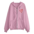 thumbnail image 4 of felworsd Women's Plus Size Zip-Up Hoodie - Long Sleeve Hooded Sweatshirt with Heart Print & Pockets, Casual Fashion for Fall Winter Pink, S, 4 of 4