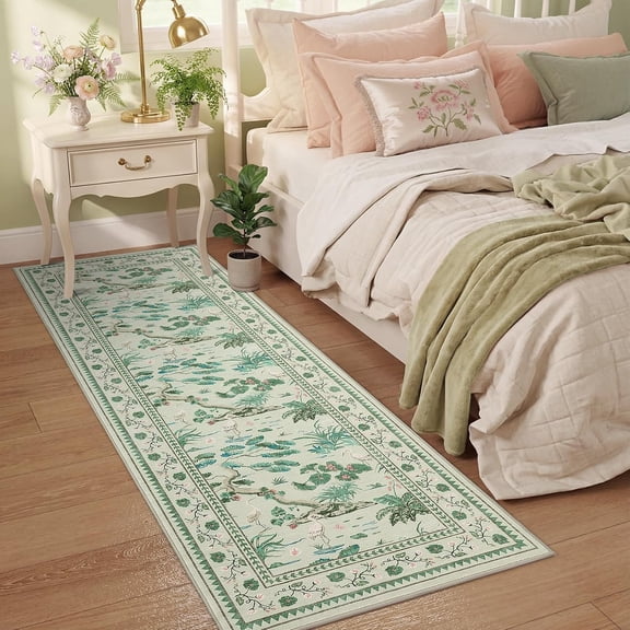 2x6 Runner Rug Washable Non Slip Vintage Entryway Rug Light Green