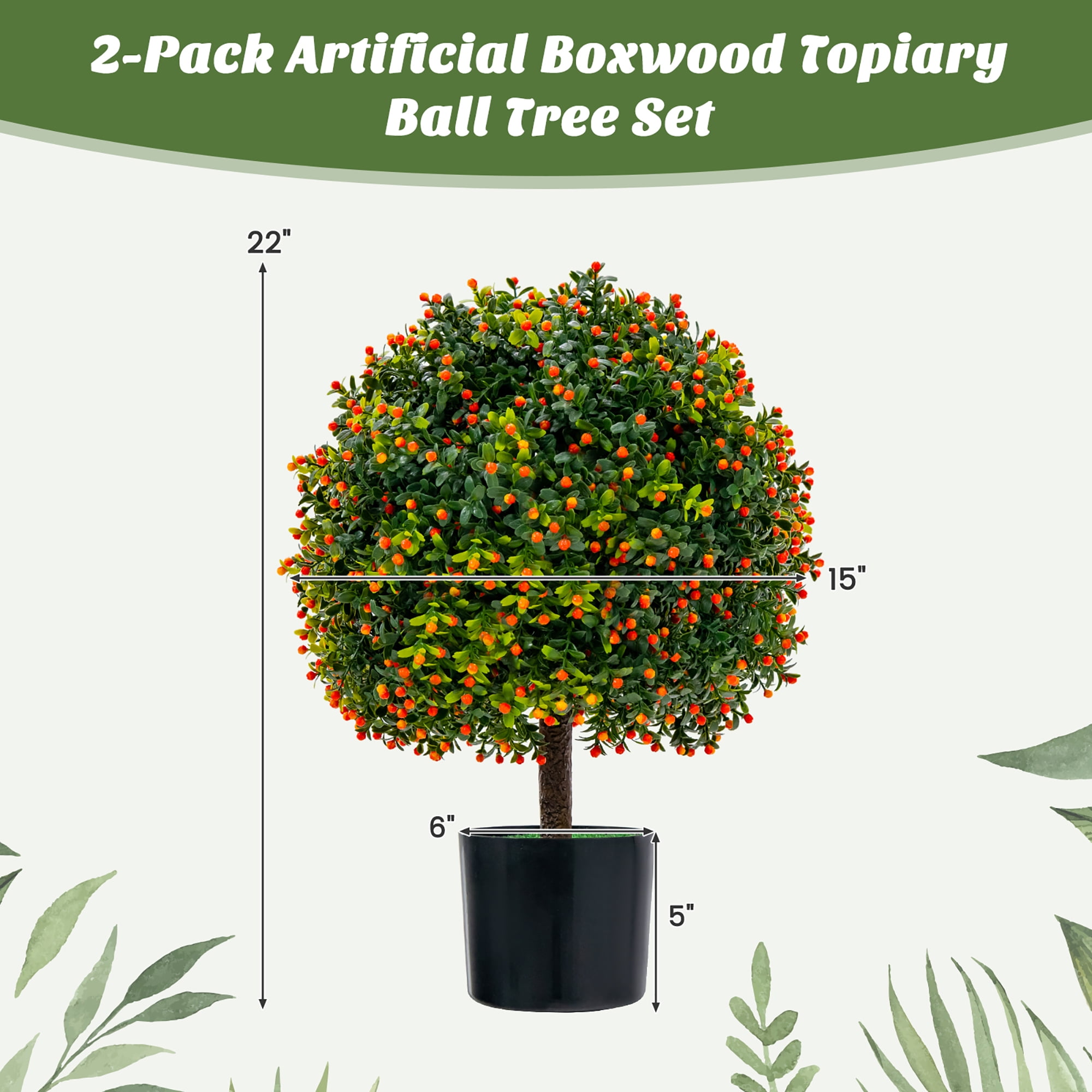 Free Shipping! Costway 22'' UV Resistant Outdoor Artificial