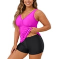 thumbnail image 2 of FASHOFT Plus Size Swimsuit for Women Tummy Control 2 Piece Tankini Bathing Suit V Neck Tankini Top with Floral Shorts Beach Poor Swimwear Hot Pink 20W, 2 of 5