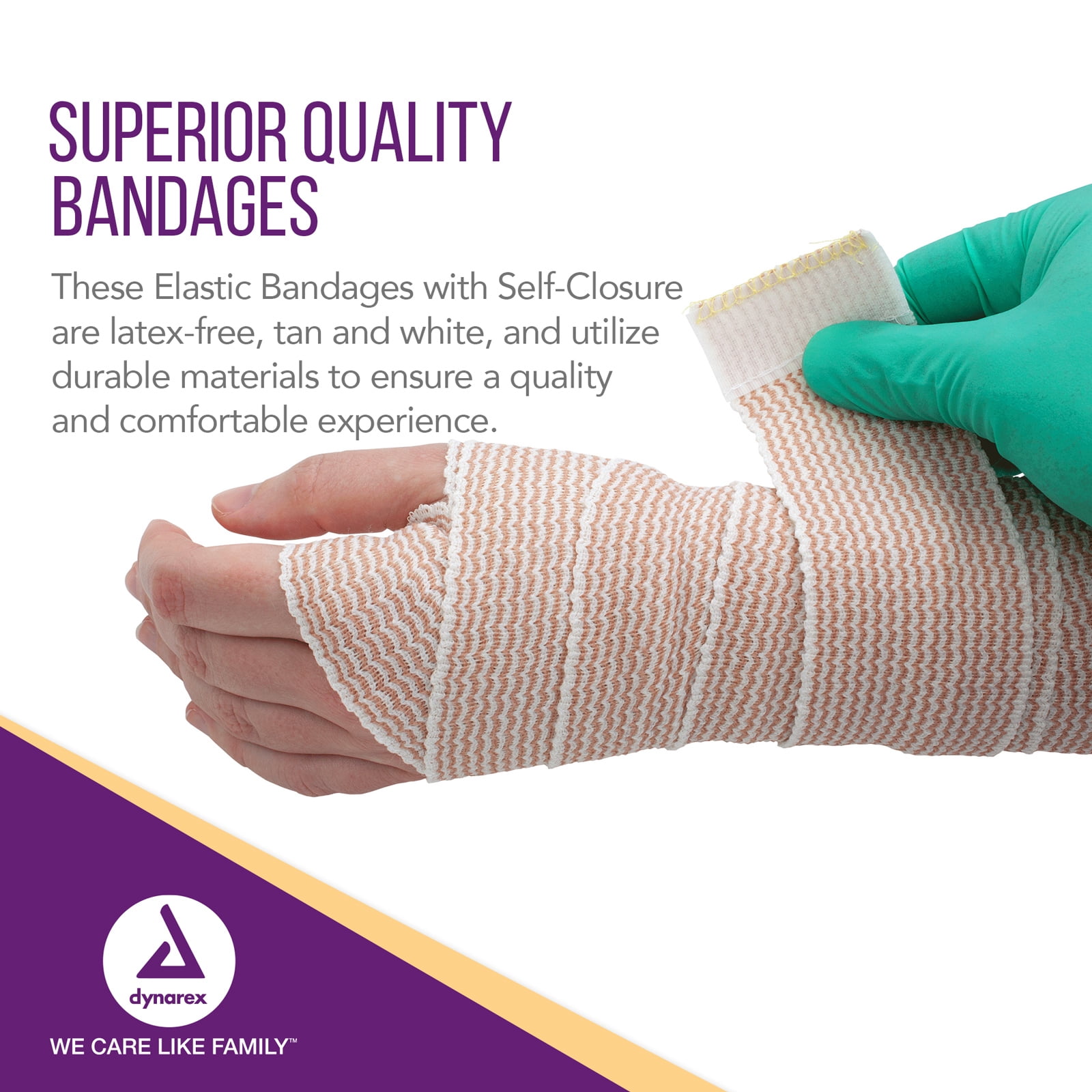Dynarex Elastic Bandages with Self-Closure, Outstanding Compression and Stretch, Latex-Free Elastic Bandages with Velcro Closure,  2" x 5 yds., 1 Case of 50 Elastic Wrap Bandages (5 Boxes of 10)