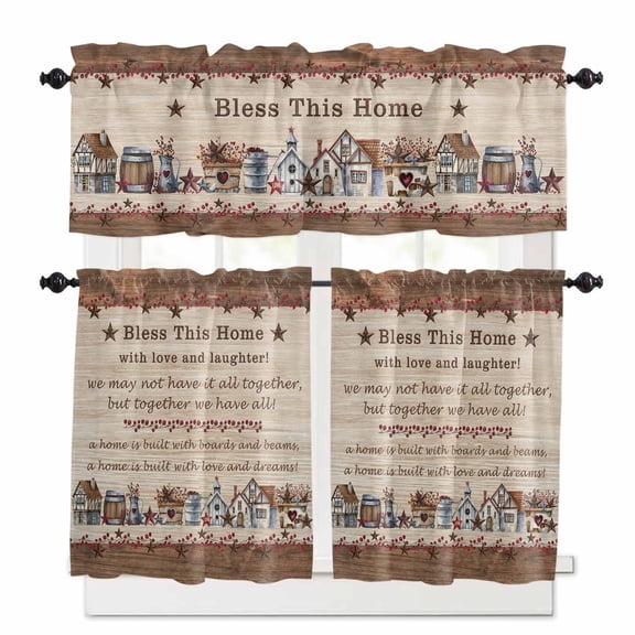 Bless This Kitchen Curtains Valances and Tiers Set of 3, 24 Inch Length Tier Curtains and Valance Rod Pocket Valance Curtains Set for Kitchen Bathroom Small Windows