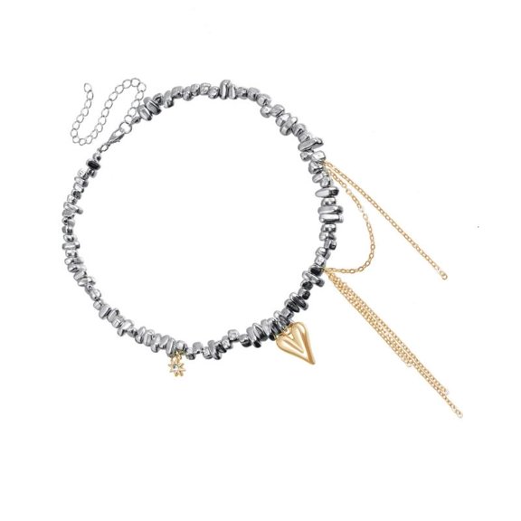 ANXPTIME Elegant Heart Tassels Necklace Highlighting Irregular Beads For A Chic Look