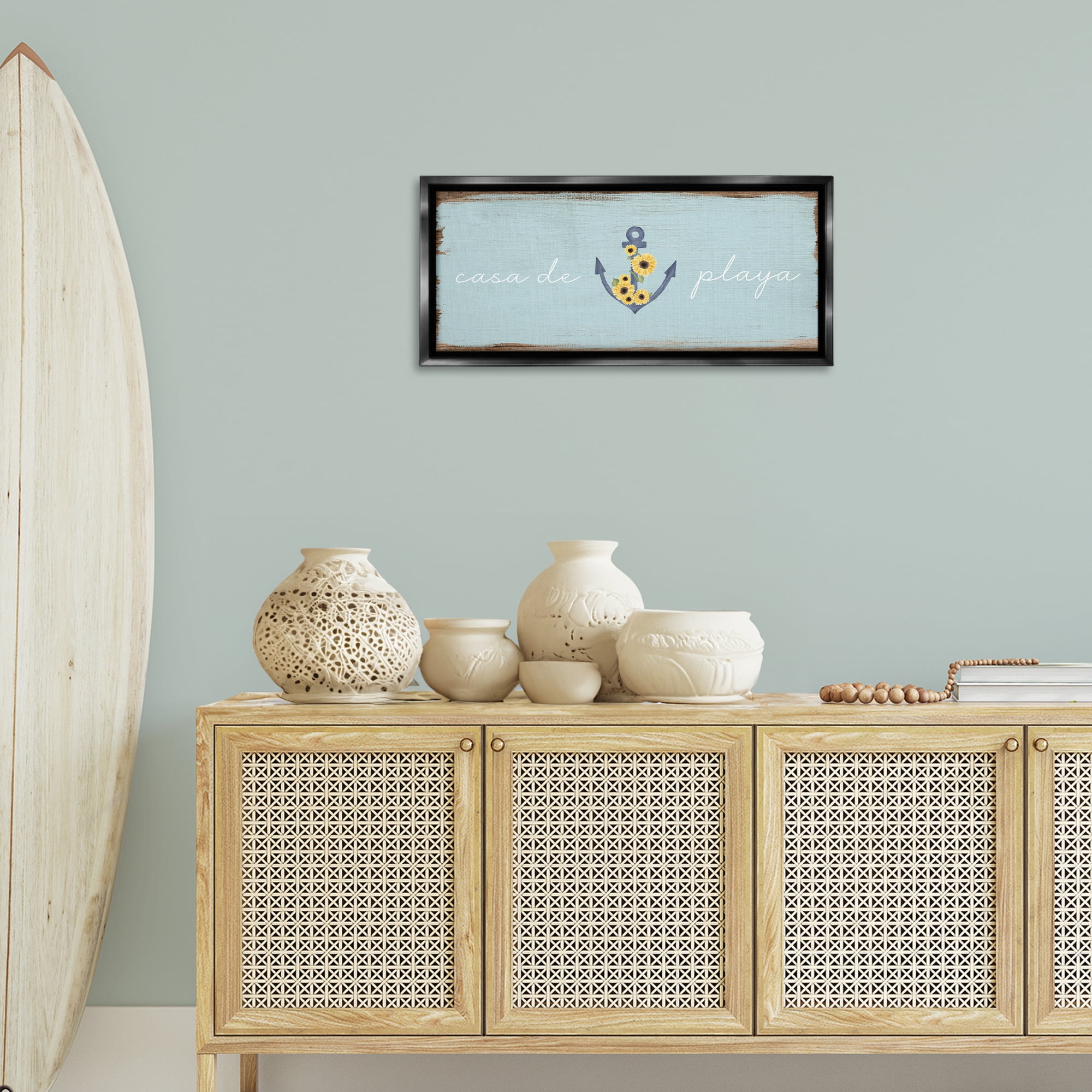 Stupell Industries Casa de Playa Nautical & Beach Painting Black Floater Framed Art Print Wall Art, 31 x 14