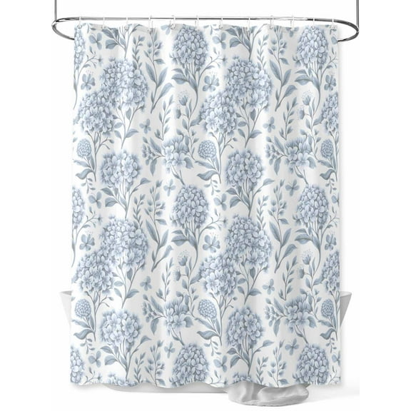 Shower Curtain Blue Hydrangea Bathroom Curtains with Hooks, Waterproof Fabric Spring Floral Leaf Bath Shower Curtains Set for Bathroom Bathtubs Decor 36x72 Inch