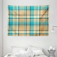 thumbnail image 1 of Checkered Tapestry, Zigzag Patterned Lines Ancient Celtic Culture Inspired Fashion, Wall Hanging for Bedroom Living Room Dorm Decor, 80W X 60L Inches, Cream Pale Blue Dark Blue, by Ambesonne, 1 of 2