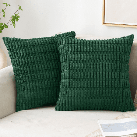 sanmadrola throw pillow covers 18x18 inch set of 2 corduroy decorative pillow cases couch pillows soft boho striped cushion cases set for sofa living room couch bedroom car dark green