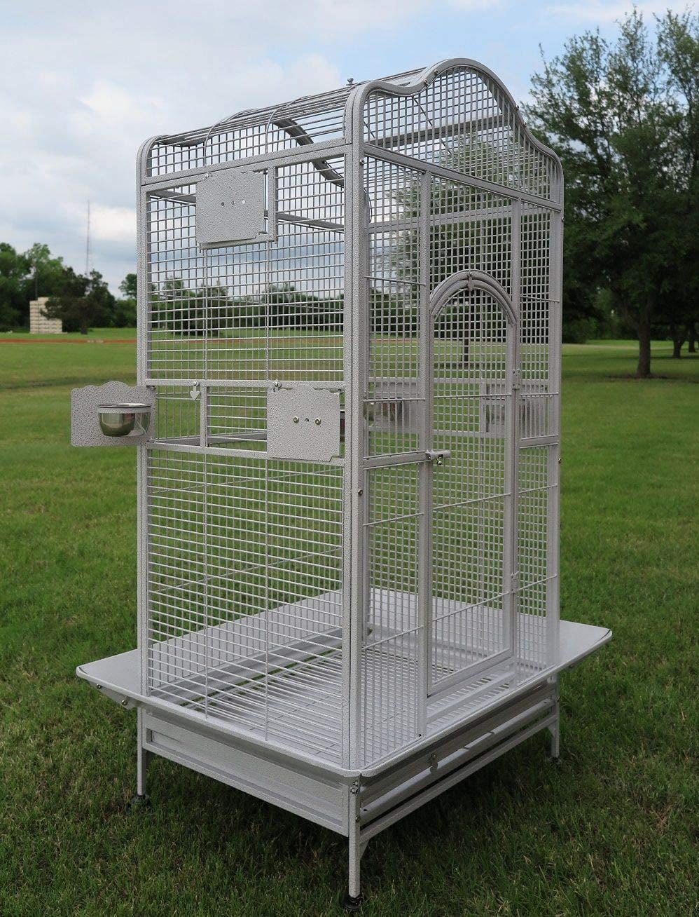 Extra Large 28" x 22" x 59"H Elegant and Durable Wrought Iron Open Play Top Stand Perch for Macaw Cockatoo Cockatiels African Grey Amazon Parrot Green Cheek Conures Caique Bird Cage with Rolling Stand