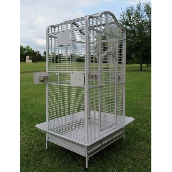 28" x 22" x 59"H X-LARGE Deluxe and Durable Wrought Iron Open Play Top Stand Perch for Macaw Cockatoo Cockatiels African Grey Amazon Parrot Green Cheek Conures Caique Bird Cage with Rolling Stand