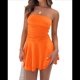 thumbnail image 2 of Vestido de Seda con Escote Tubo para Mujer, Sin Tirantes, Fruncido, con Cintura Vasca y Volantes, Minivestido de Fiesta. Color Naranja S, 2 of 10