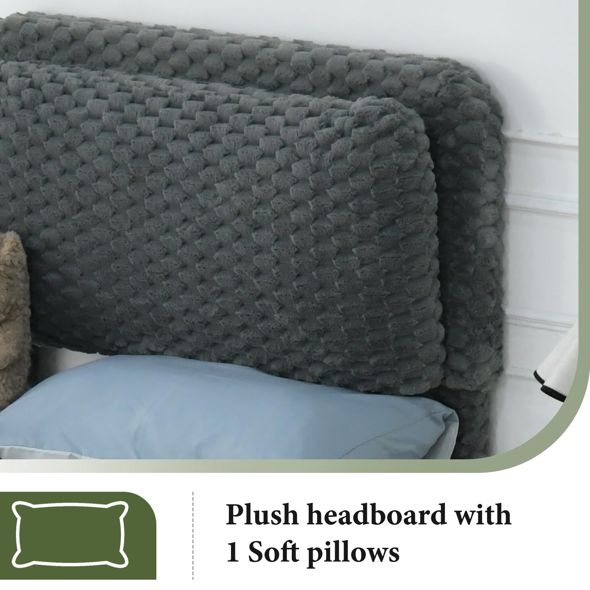 4 EVER WINNER Twin Bed Frame, Twin Size bed Frame with Headboard, Upholstered Bed Frame with Removable Pillows, Grey