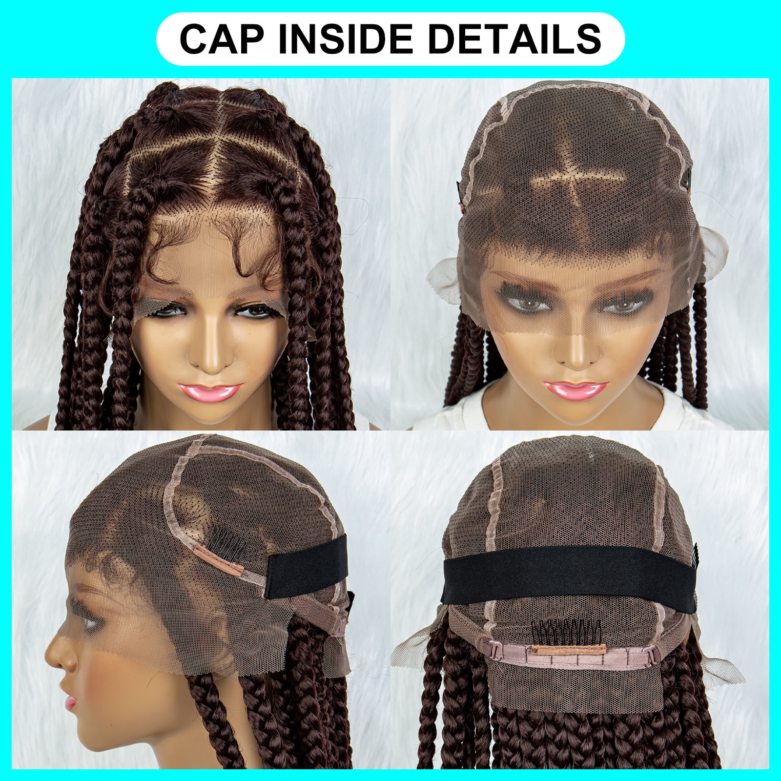 Full Lace Cornrow Braids Synthetic Lace Front Wig Dark Brown 36 Inches Big Square Knotless Box Braids Wig with Baby Hair Braided Wigs for Black Women