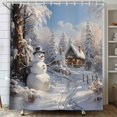 thumbnail image 2 of Christmas Snowman Shower Curtain, Winter Snow Trees Rustic Farmhouse Bathroom Curtains, Durable Waterproof Fabric Bathtub Sets Home Decor, 72X72in, 2 of 5