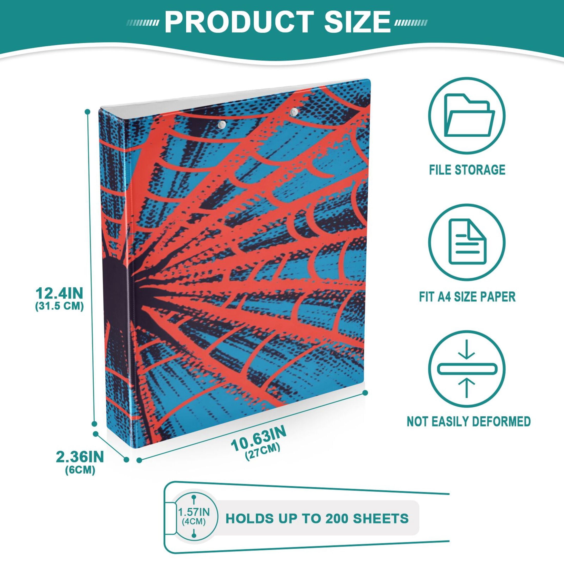 WOBOGO Red Spiderweb File Folders Extra Large Capacity to Hold 200 Sheets of Documents Hard Shell Ring Binder for School Home Office