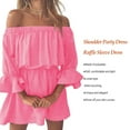 thumbnail image 2 of Women Dress Off Shoulder Solid Color Clothing Ruffled Sleeve Fall Dress, Pink, S, 2 of 7