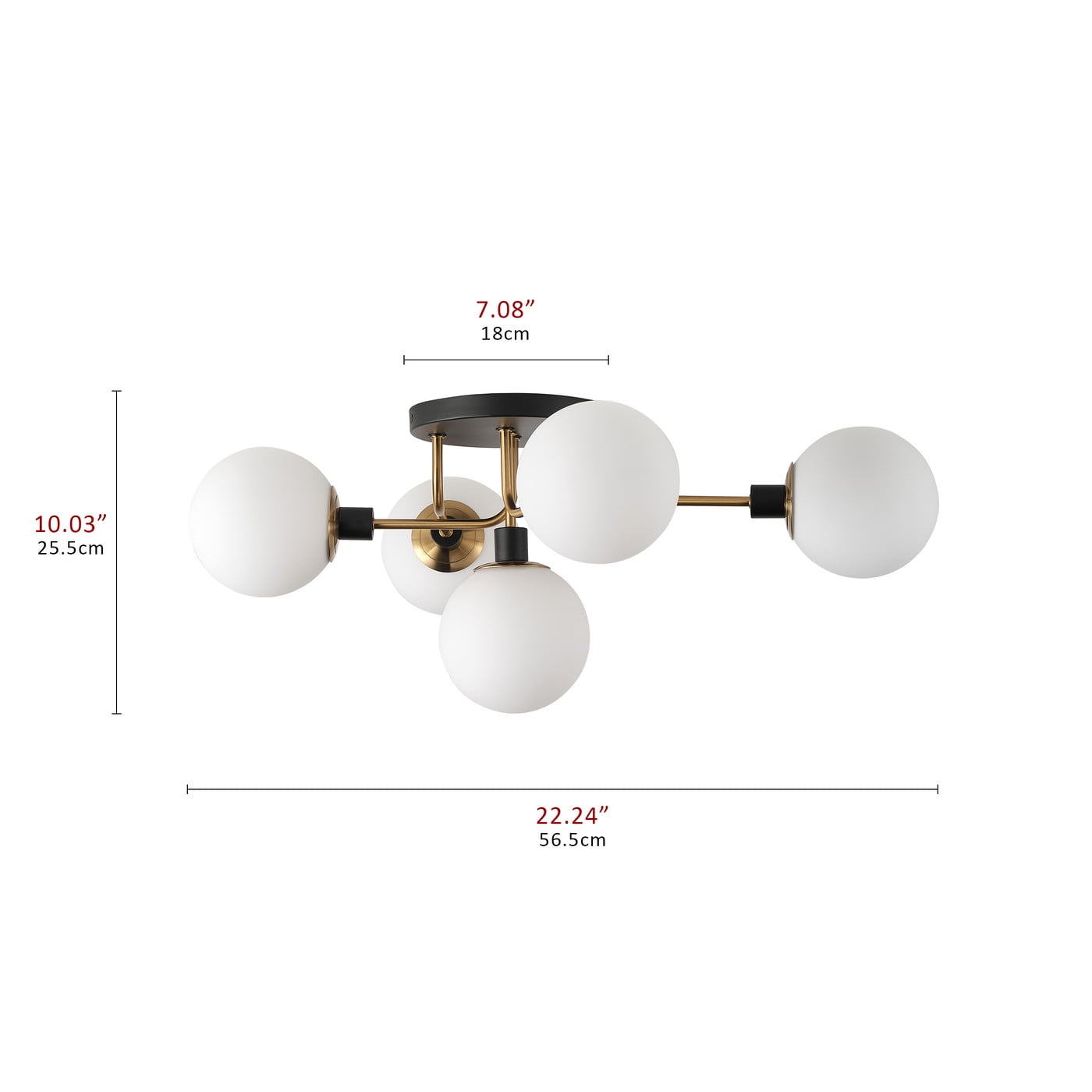 5-Light Modern Sputnik Chandelier, Globe Frosted Glass Shade Industrial Lighting Fixture, Farmhouse Semi Flush Mount Ceiling Light for Living Room Bedroom