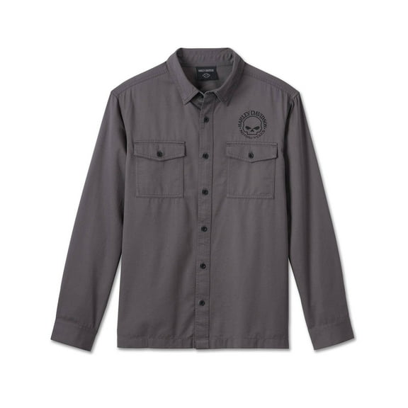 Harley-Davidson Men's Willie G Skull Long Sleeve Shirt, Gray - 99057-24VM