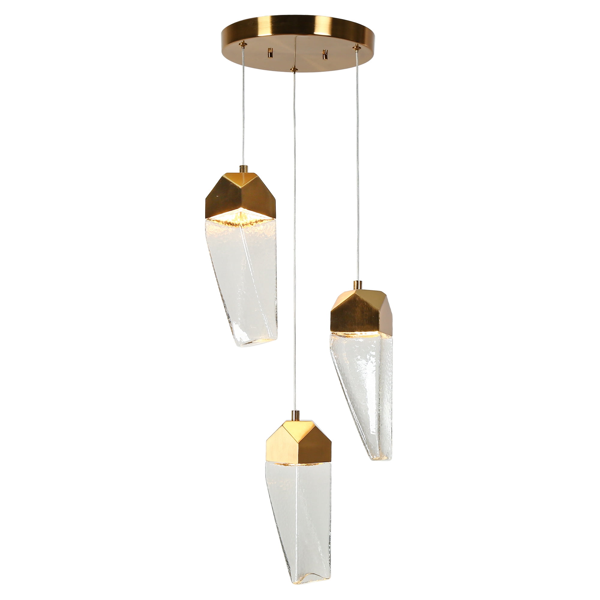 LNC Adonisior 3 -Light Polished Gold LED Crystal Clear glass Mixed material Chandelier