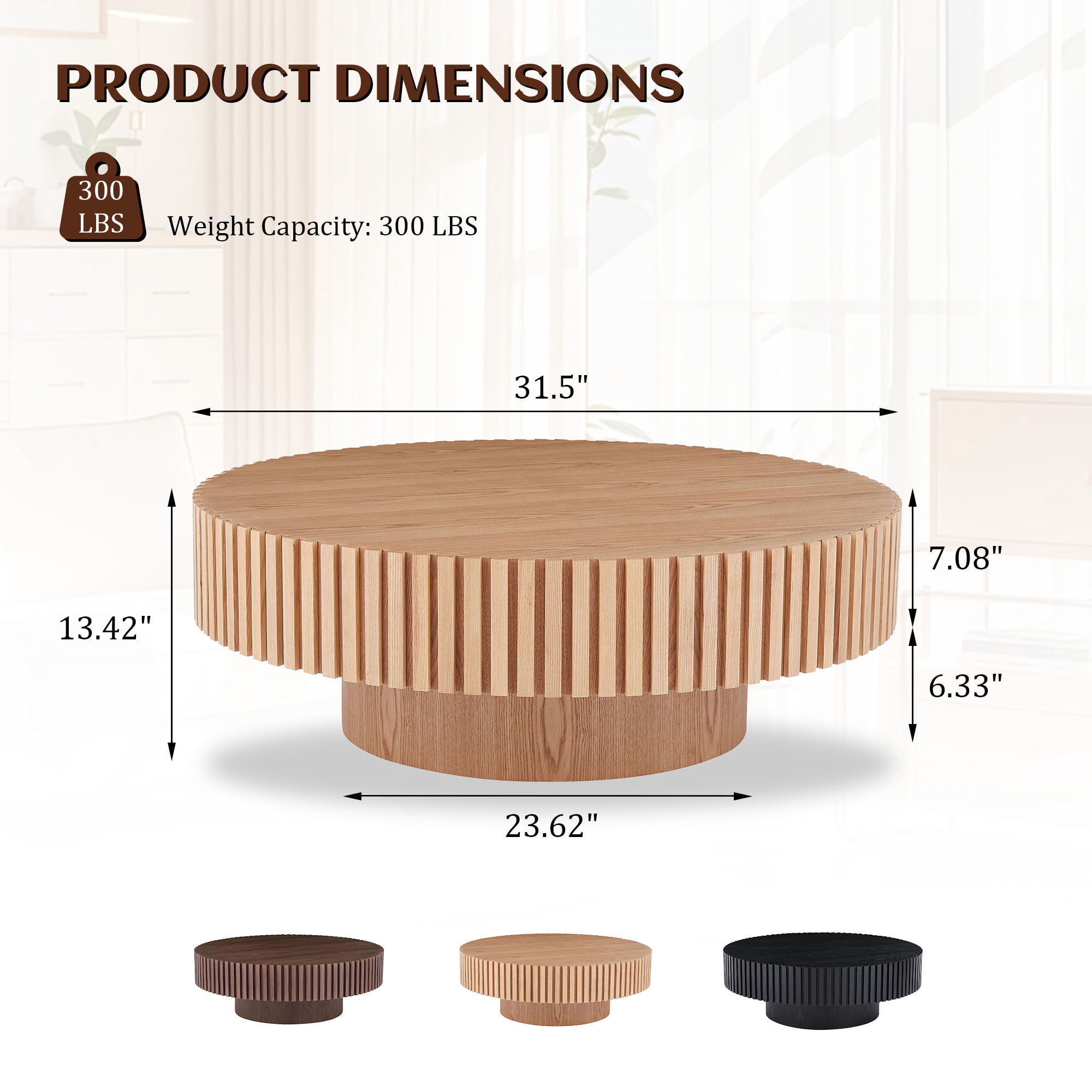 FFH 31.5" Round Coffee Table for Living Room,Rustic Modern Coffee Table with Sturdy Pedestal,Nature Wood Handcraft Corner Coffee Table,Circle Side Table Centre Table for Apartment,Nature