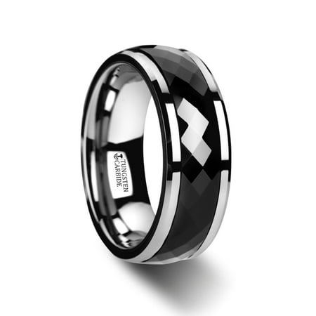 Diamond Spinner - Hickok Polished Diamond Faceted Black Ceramic Spinner Ring With Beveled Edges