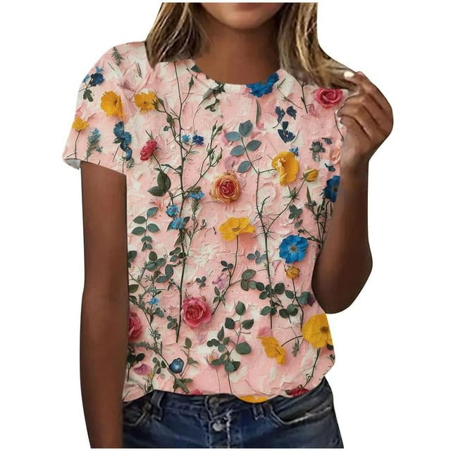 Women Printed Shirts Tees Women's Short Sleeves Blouse